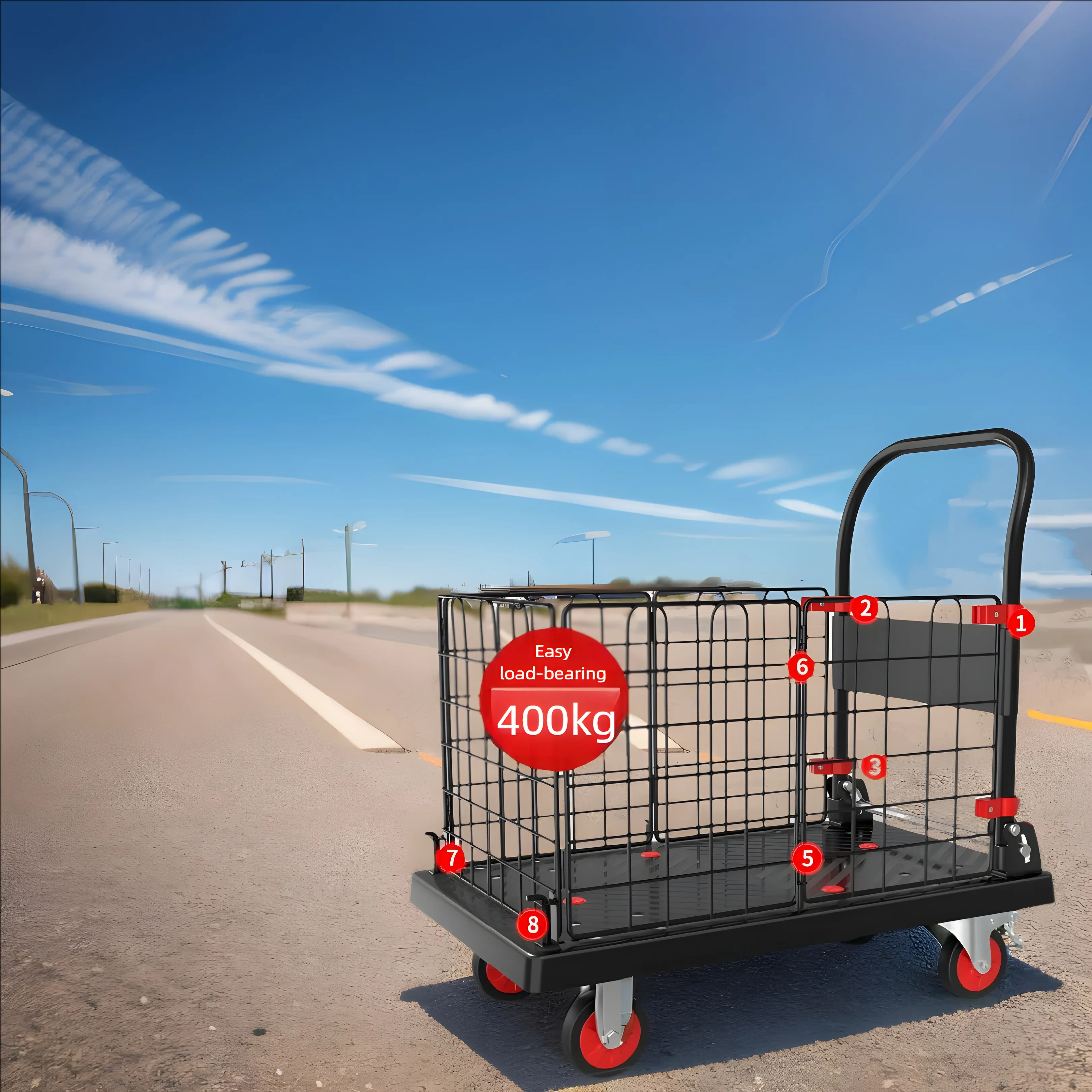 펜스 플랫 베드 트럭 핸들링 트럭, 펜스 펜스가 있는 가정용 핸드카트, 특급 배송 트럭, 트레일러, 접이식 소형 카트 03 