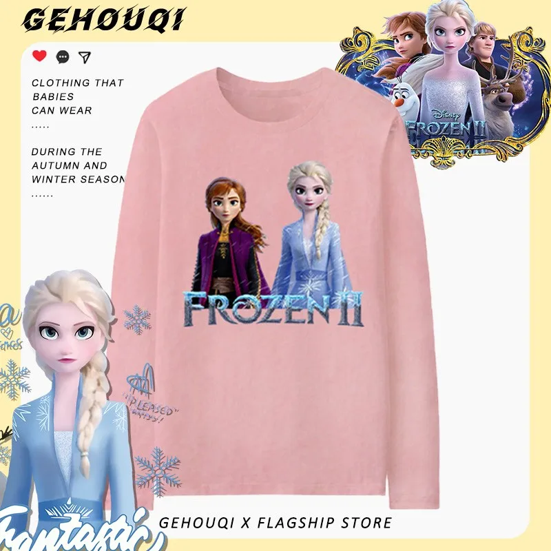 

Disney Frozen Joint T-shirt Women Long Sleeve Children 2023 New T-shirt Elsa Princess Cotton Clothes