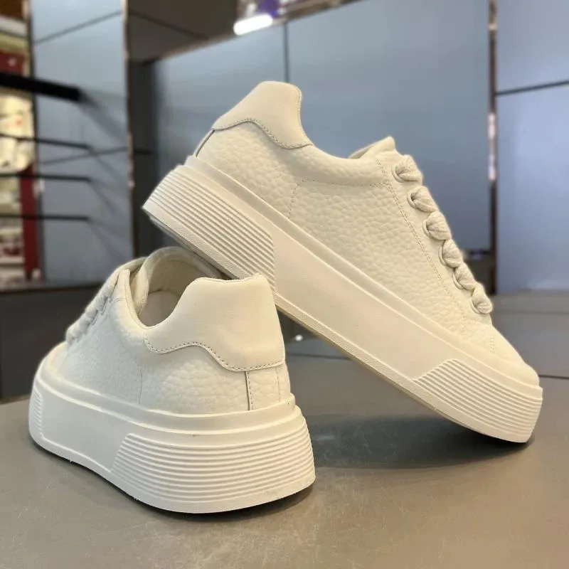 

Men's Casual Sport Shoes Spring Trend Waterproof Non-Slip Thick Bottom Heightening White Board Shoes Leather Surface