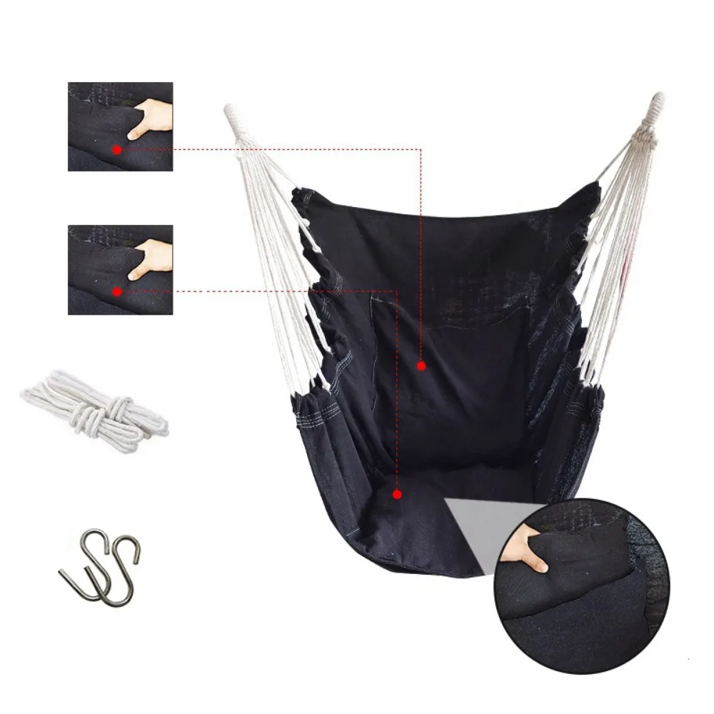 

Comfortable Dormitory Hammock Chair Colorful Stripe Thicken Outdoor Hanging Chair Soft with Storage Bag Garden Swing Chair