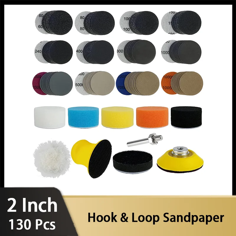 

2 Inch Wet Dry Sandpaper Kit Grit 60-10000 with 1/4" Shank Backing Pad and Foam Buffering Pad for Wood Metal Car Drywall