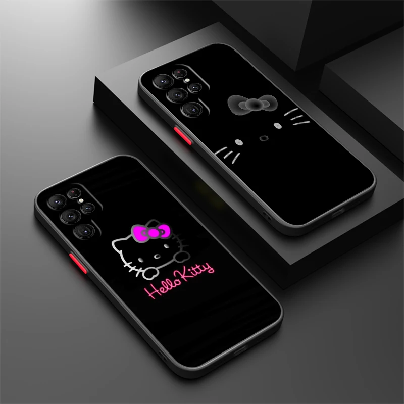 

Cartoon Cute Hello Kitty For Samsung S24 S23 S22 S21 S20 S10 FE Note 20 10 Ultra Lite Plus Frosted Translucent Phone Case