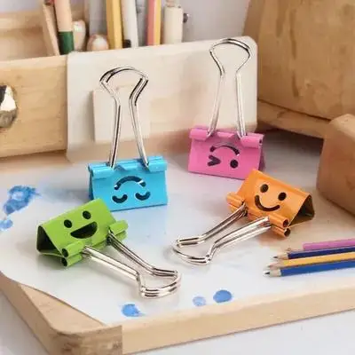 40Pcs Long Tail Clips Smile Face Design Strong Clipping Force for Home School Office Use Binder Clip File Paper Organizer