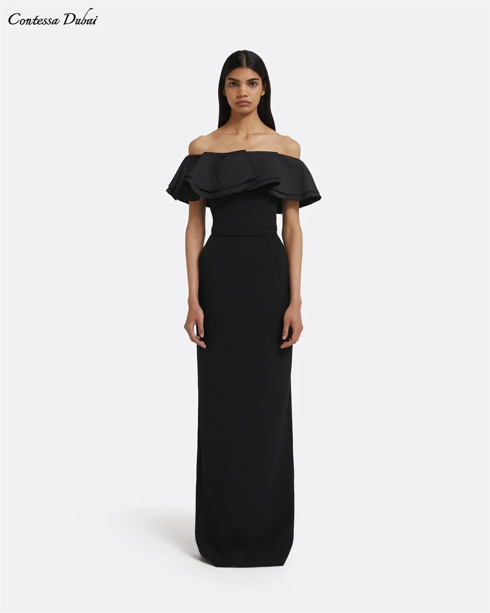 

Contessa Dubai Custom Black Elegant Sheath Prom Dress Off Shoulder Vestidos de noche High waist Formal evening events dress 2025
