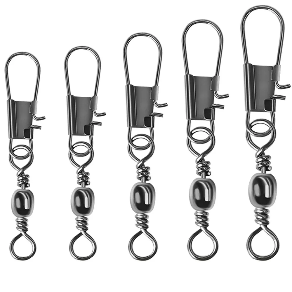 50Pcs/Set 4-12# Fishing Connector Swivels Interlock Pin Pin Bearing Rolling Swivel Snap Swivel Fishhook Carp Lure Accessories