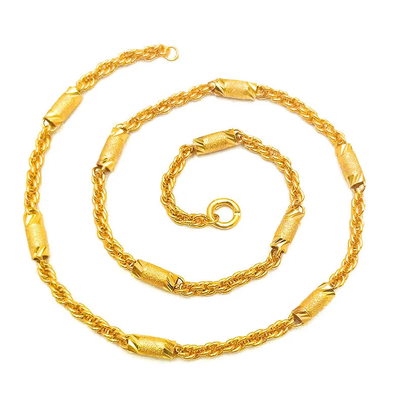 9999 gold 6mm round twisted chain necklace string necklace for men and boys chain
