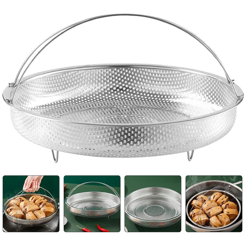 

Stainless Steel Steaming Basket Round Handheld Multi-Function Kitchen Supply Reusable Steamer Basket For Eggs Vegetables