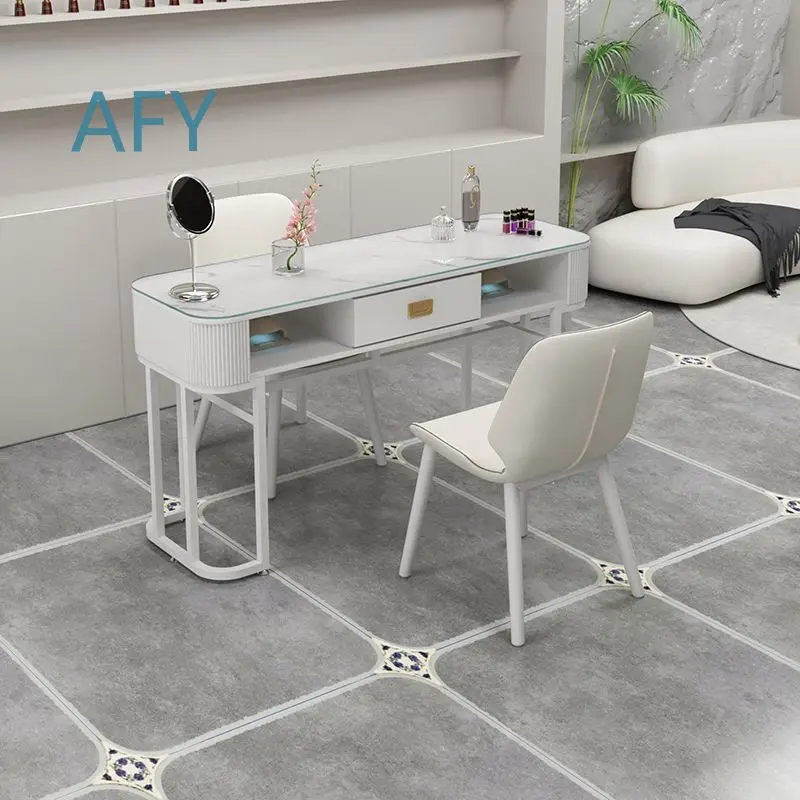 Nail Table and Chair Set for Nail Salon for Nail Technician for Manicure Pedicure Station for Home Salon Cream Color Japanese