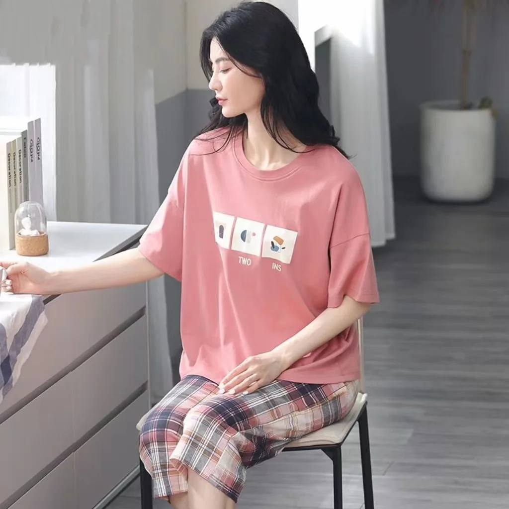 New Summer Short-Sleeve 3/4-Length Pajamas for Women | Women's Loungewear | Lightweight Summer Pajamas | Summer Clothing image 4