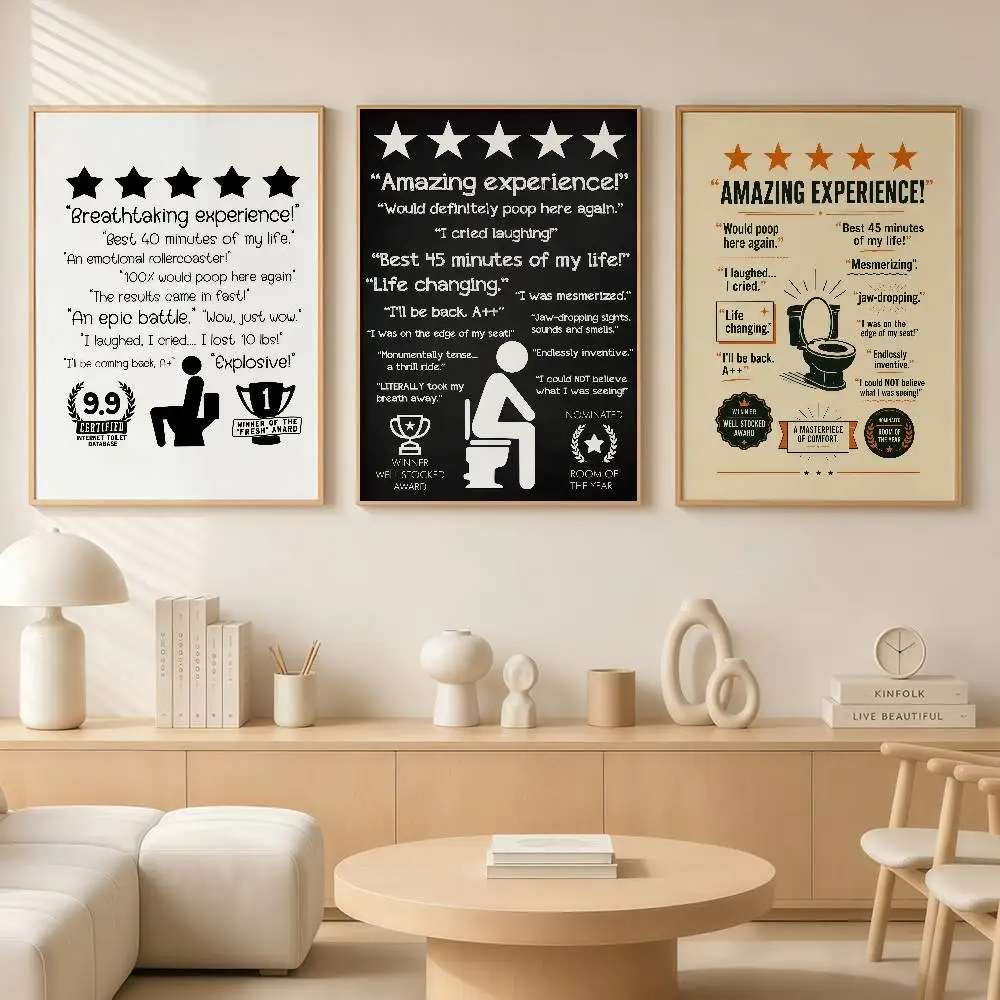 Funny Bathroom Testimonials Wall Art Poster Retro Humorous Toilet Movie Review Style Poster Print Restroom Home Decor Picture
