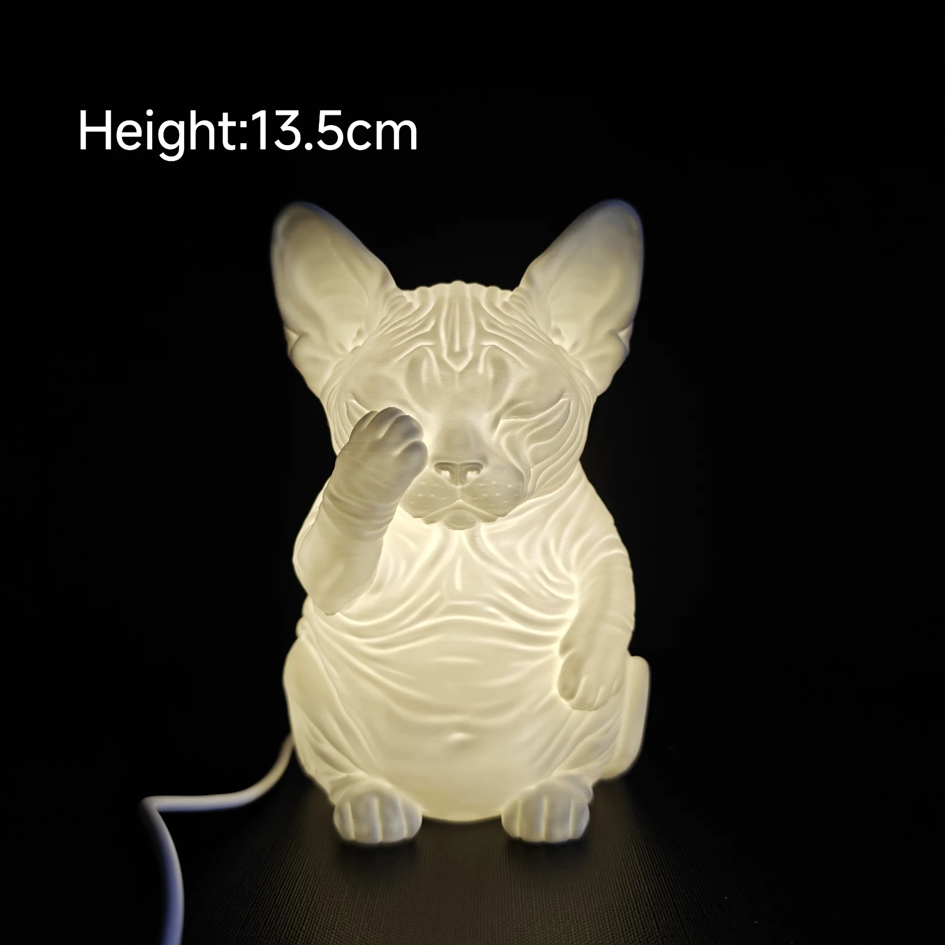 3D Printed Face-Covering Sphinx Hairless Cat Night Light, USB Warm Glow Ambient Lamp, Creative Cat Desk Ornament, Birthday Gift