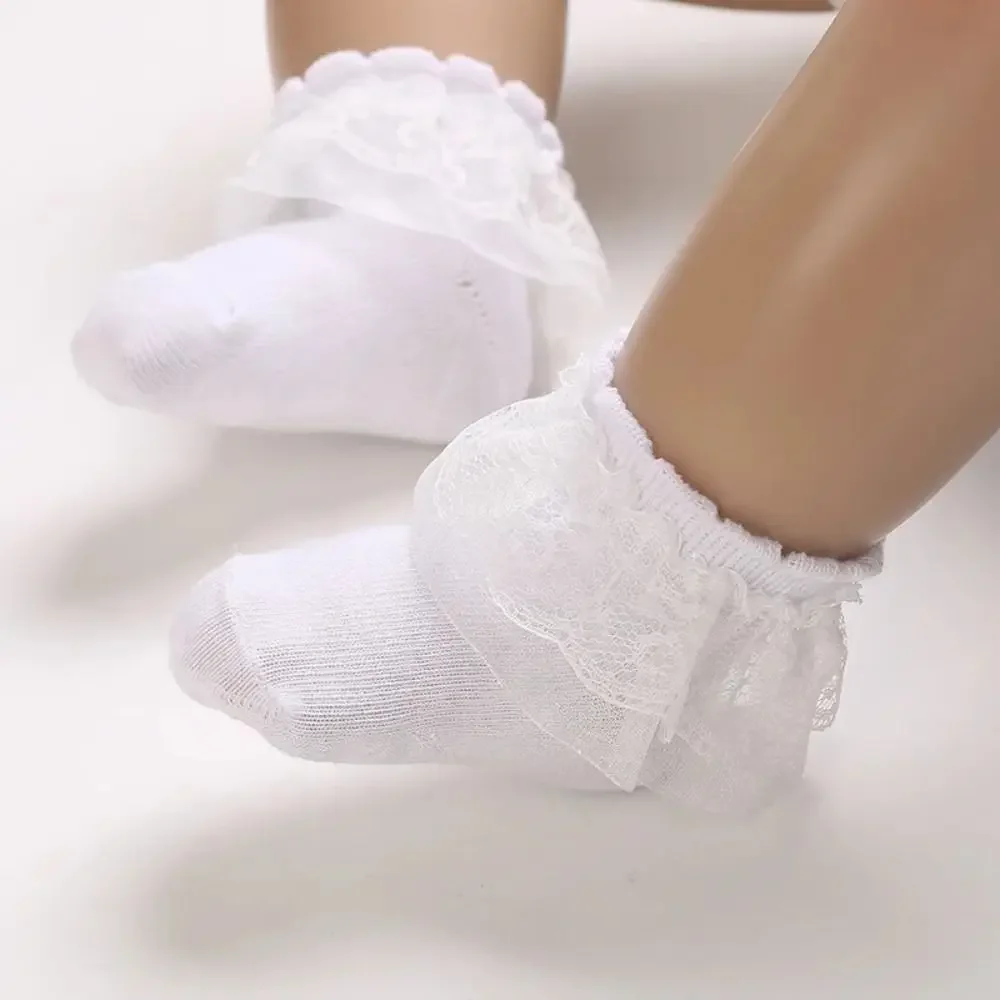 Soft Cotton Lace Socks Baptism White Baby Socks Breathable 0-18 Month Photography Prop Sock Infant