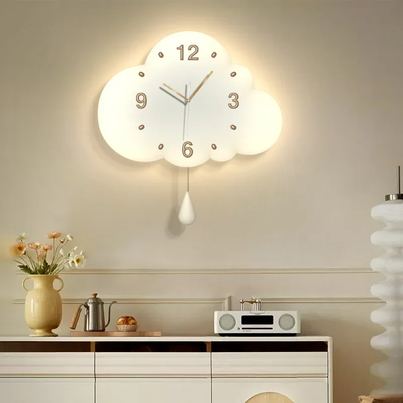 Cream wind clouds swing silent wall clock,creative dining room decoration wall watch mural light