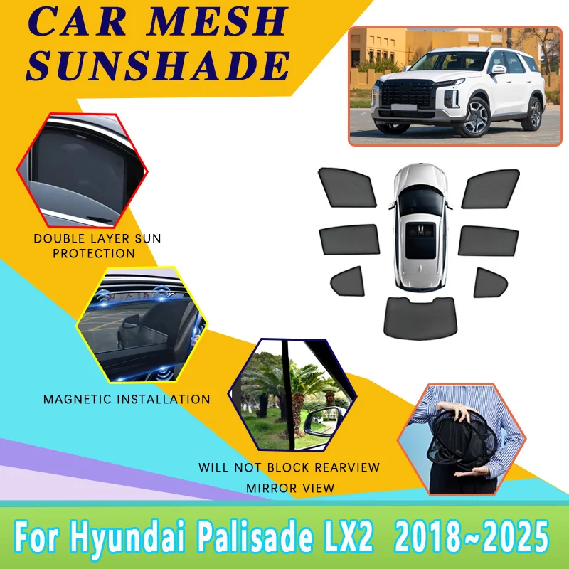 

Для Hyundai Palisade LX2 MK1 2018-2025: Сетчатый солнцезащитный козырек для автомобиля, блокирующий УФ-излучение, шторка на лобовое стекло, магнитные автомобильные аксессуары