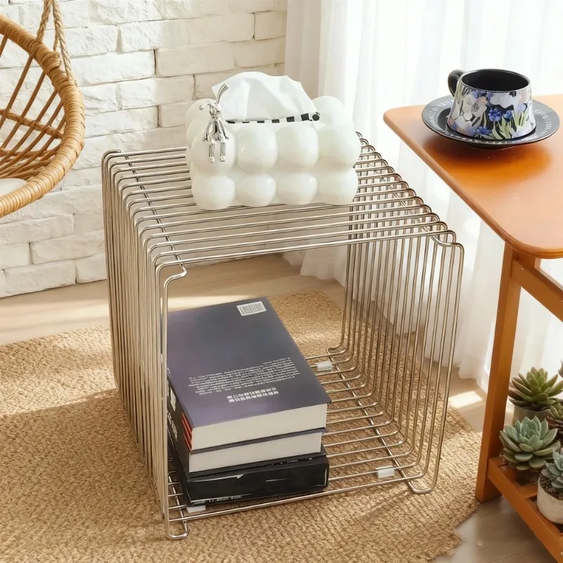

Metal Side Table, Creative Ironwork Corner Table, Bedroom Bedside Storage Rack, Multi-functional Storage Small Coffee Table