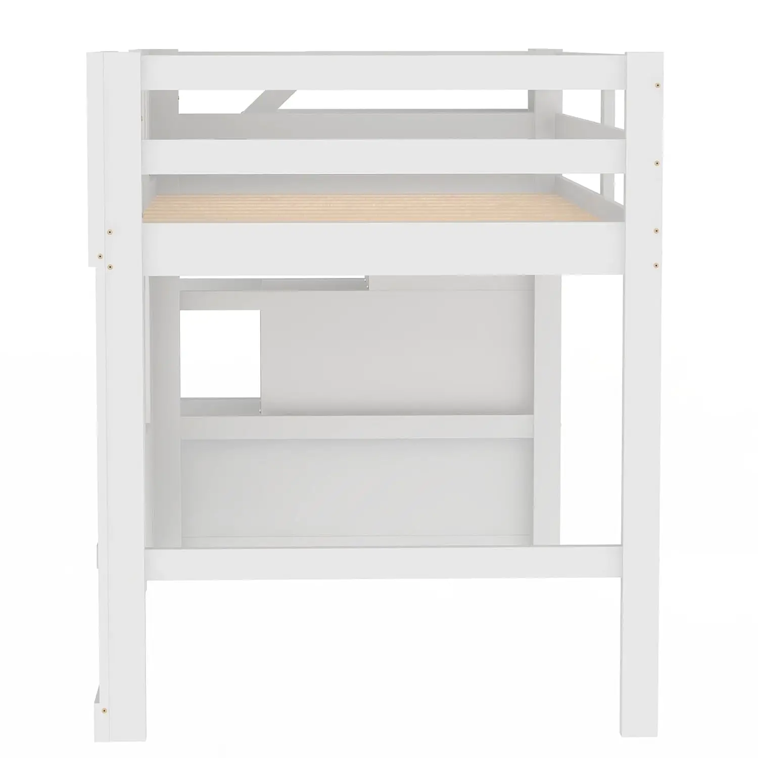 Low Loft Bed with Stairs, Twin Size Loft Bed with Storage Staircase and Window, Wood Loft Bed Frame for Kids Teens - White