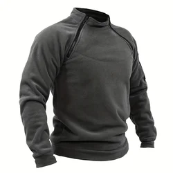 Mens Tactical Pullover Casual Military Sweatshirt Fleece Jacket Standing Collar Pullover Solid Color Sweater Windproof Clothes