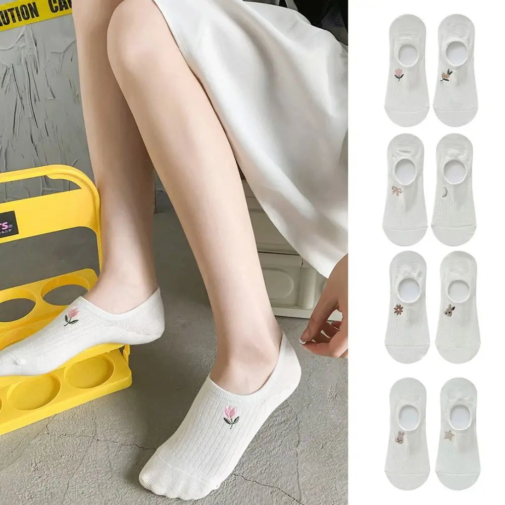 

10Pairs Flower Animal Thin Boat Socks Non-slip Breathable Sweet Short Socks Cartoon Hosiery Summer Invisible Socks Girl