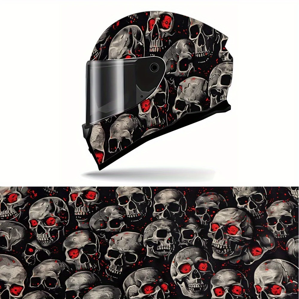 

Fierce Red Eyes Skull Full Face Helmet Vinyl Wrap Sticker, Durable PVC Material, Artistic Aesthetic Graphic Decal for Motorcycle