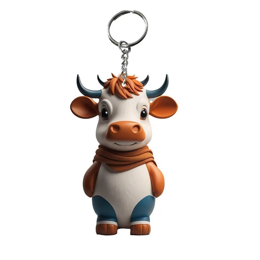 Creative Cow Sheep Keychain Unisex Metal 2D Plane Acrylic Pendant Cute Animals Keyring Schoolbag Car Interior Couple Decoration