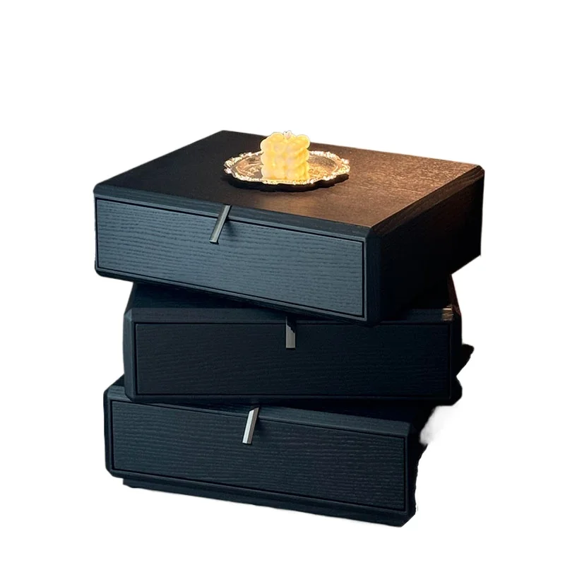 

Solid wood rotating high-end bedroom storage cabinet Italian minimalist three-draw black