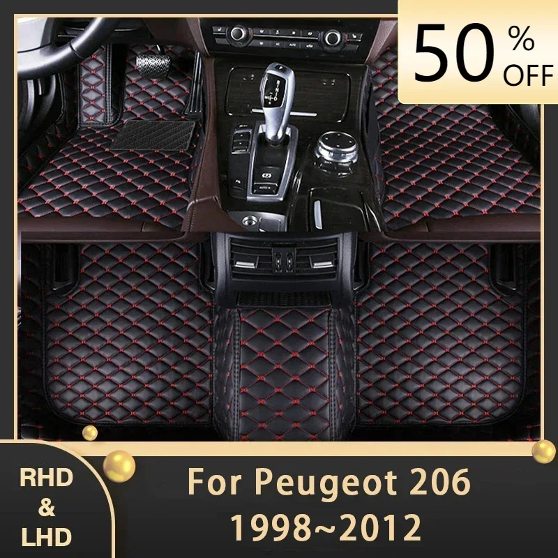 Car Floor Mats For Peugeot 206 206+ 1998~2012 Custom Auto Foot Pads Leather Carpet Interior Accessories 2007 2008 2009 2010 2011