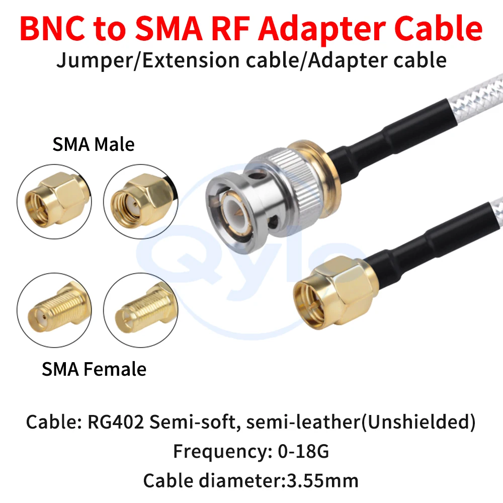(1 pcs) BNC to SMA RF Coaxial Cable RG402 Semi-Flexible Nylon-Jacketed Unshielded Low-Attenuation Semi-Flexible Cable 18G