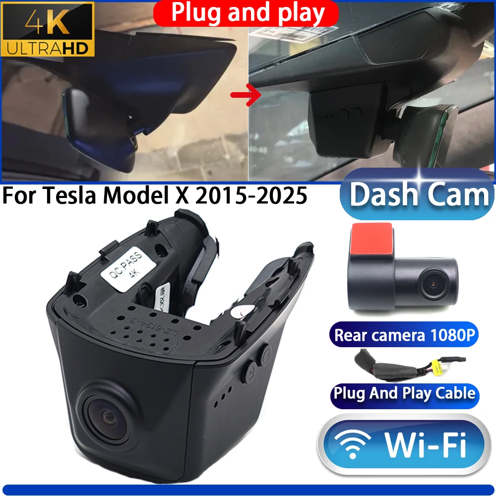 

HighCity For Tesla Model X 2015-2025 Dash Cam Camera DVR 4K UHD 2160P Night Vision Wifl Plug And Play Video Recorder
