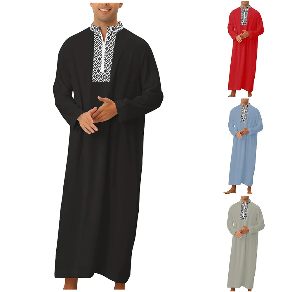 Robe musulmane droite confortable pour hommes avec fermeture à glissière, pull régulier tout match, vêtements décontractés pour la maison, la fête en plein air, 03