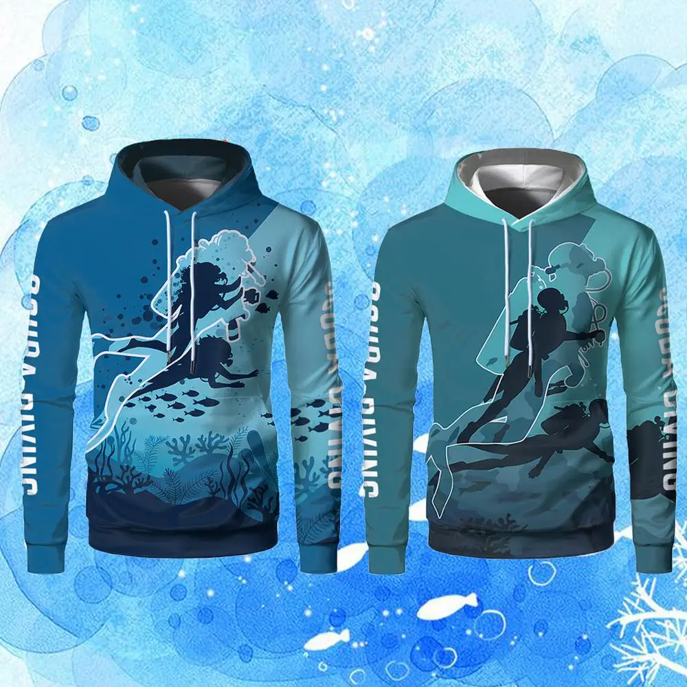 

Underwater Ocean Diving 3D Printed Hoodie Marine Life Diver Graphic Long Sleeve Top Casual Fashion Street Style Unisex Clothing