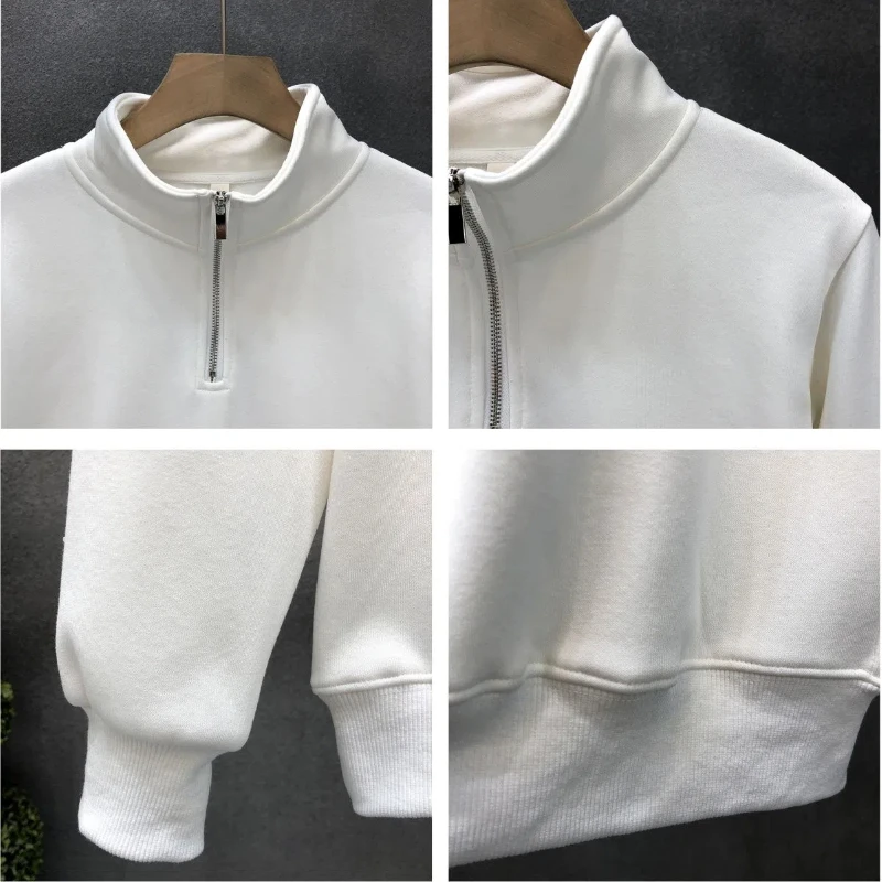 2024 Heren Lente En Herfst Nieuwe Splicing Pullovers Half Hoge Kraag Rits Mode Effen Losse Losse Casual Lange Mouw Sweatshirts