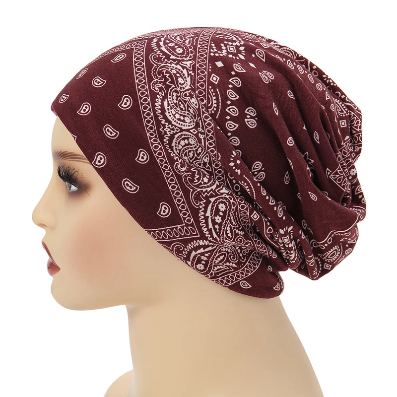 New Printed Hijab Cap Muslim Underscarf Wraps Women Turban Hat Bohemian Style Headwraps Ladies Scarf India Hat Chemo Caps