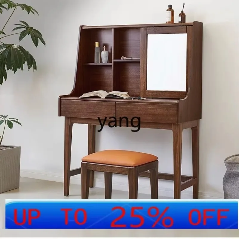 LMM solid wood small apartment bedroom furniture light luxury makeup table with mirror storage cabinet