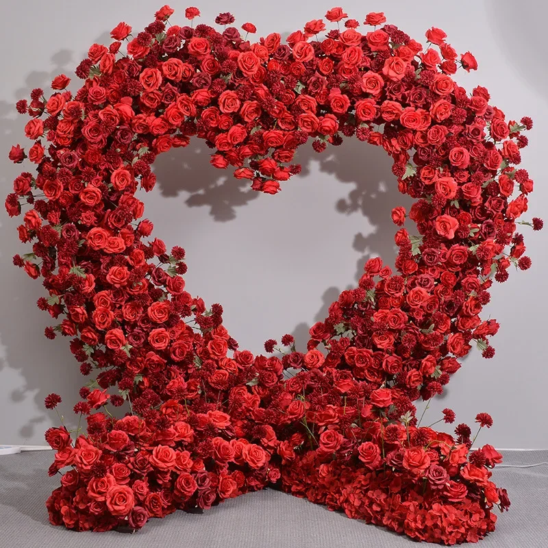 

Red Wedding Flower Decoration Backdrop Love Heart Shaped Frame Floral Arrangement Event Table Centerpiece Ball Party Arch Decor