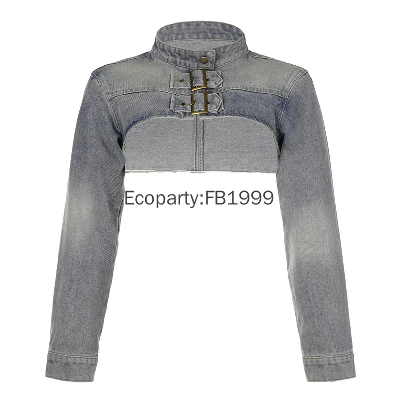 ผู้หญิงแฟชั่น DENIM แจ็คเก็ต Y2K ความงาม VINTAGE SEXY Crop Tops เสื้อญี่ปุ่น Harajuku Streetwear หญิงฤดูใบไม้ผลิฤดูร้อน Outerwear