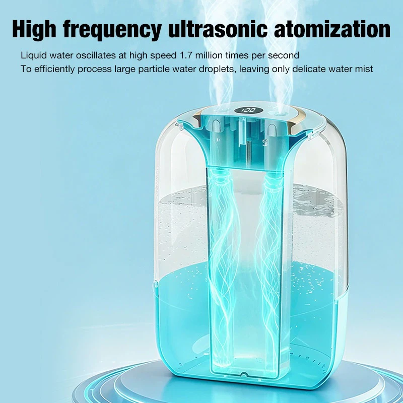 

Dual Nozzle Humidifier 2L Large Capacity Colorful RGB Mood Lighting 3 Mist Modes Type-C Charging For Home Bedroom Office