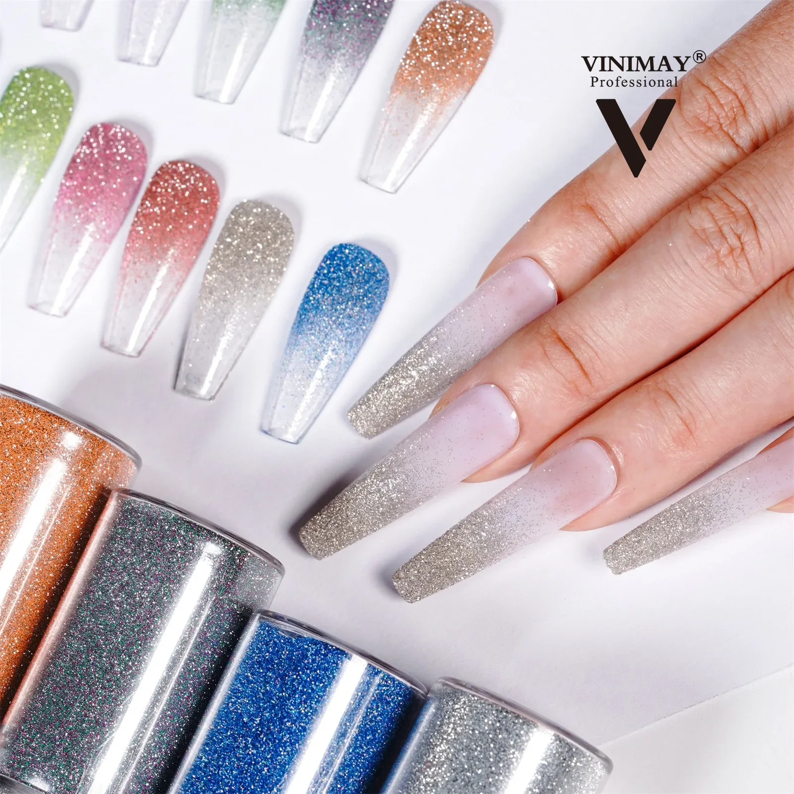 Spray de polvo de uñas de diamante para mujer, 12 colores, gradiente, aurora, Hada, rosa, brillo, flash, decoración de uñas, serie rosa