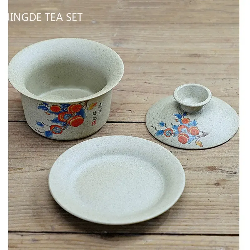 130ml Customized Coarse Pottery Gaiwan Antique Ceramic Tea Infuser Portable Beauty Tea Set Chinese with Lid Teacup Tea Bowl