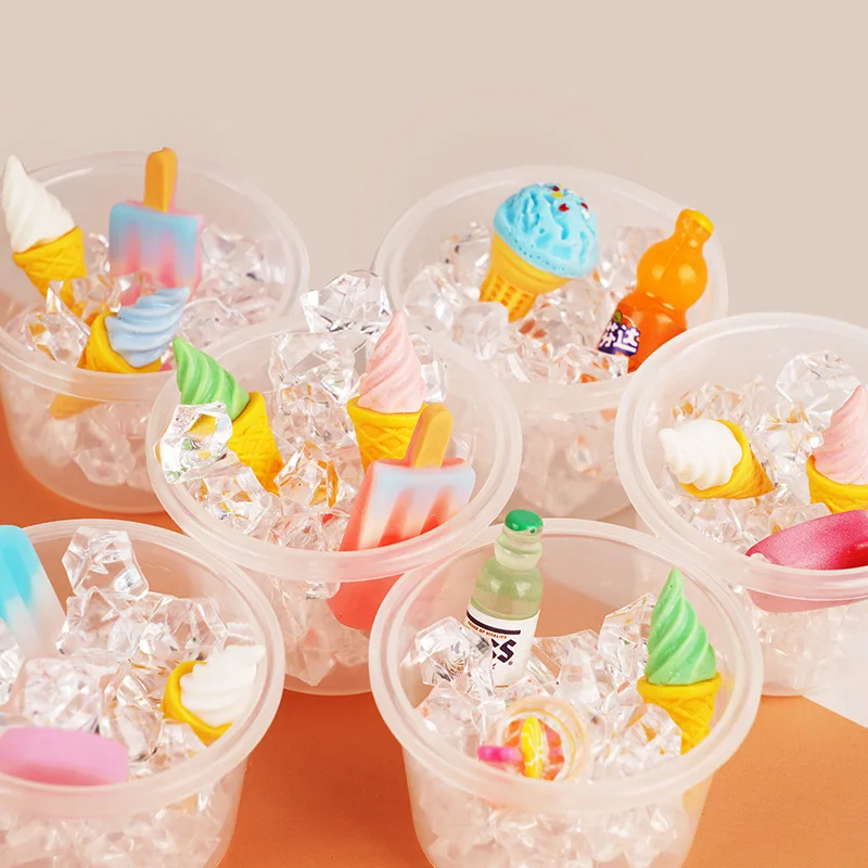 Summer Simulation Mini Crushed Ice Bucket Ice Cream Drinks Popsicle Toy Model Children's Play House Toys Dollhouse Accessories