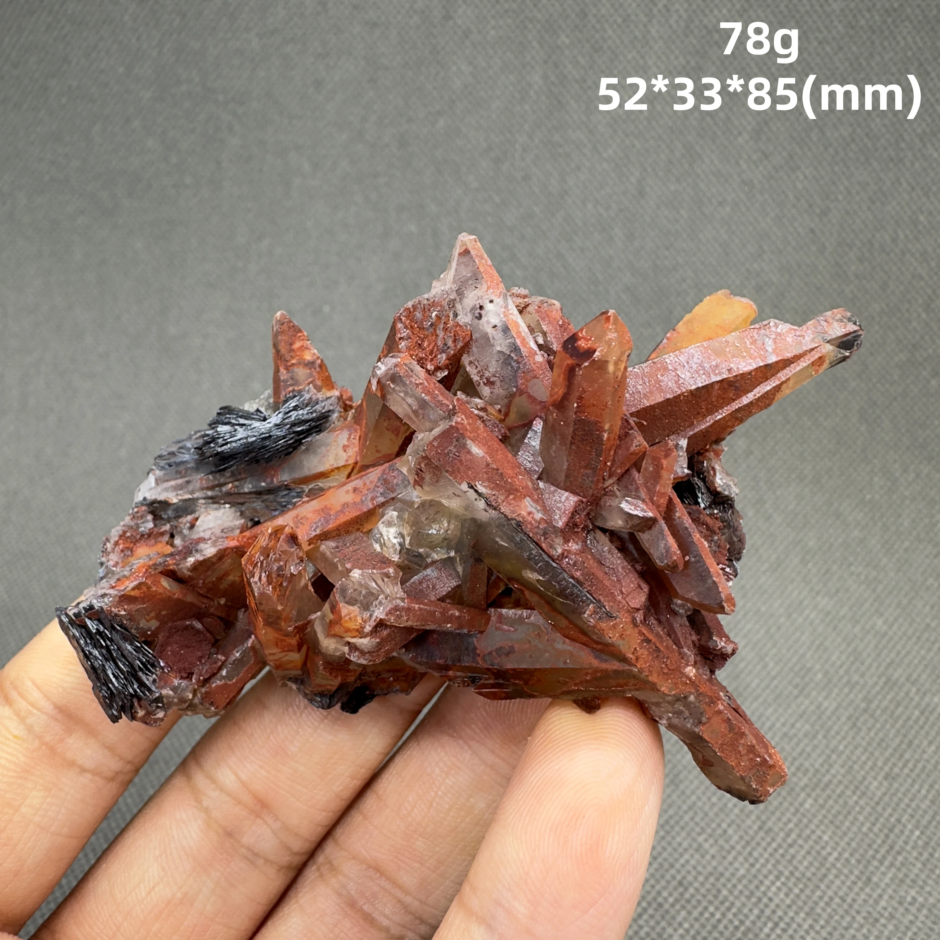 78 g Natural Red crystal and Specular hematite symbiosis mineral specimen + healing quartz crystals and stones rock gemstone