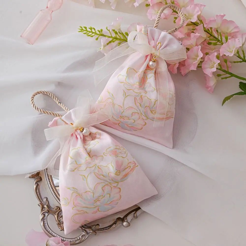 

Sweet Ribbon Wedding Candy Bag Make Up Pouch Storage Bag Festive Sugar Box Jewelry Packing Pearl Chinese Style Handbag Wedding