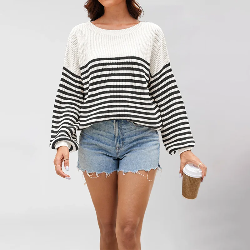 

Simple Stripe Knitted Sweater Women Autumn Winter Fashion Casual Knitting Pullover Long Sleeve O Neck Commuting Sweaters Female