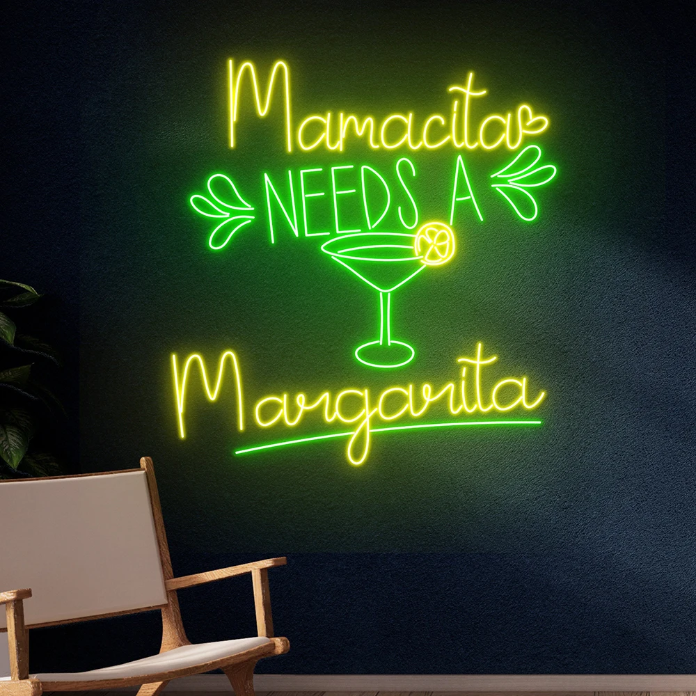 Mamacita Needs A Margarita Neon Sign Tequila Bar Pub Neon Light Drink Shop Open Decor Liquor Room Wall Art Restaurant Decoration