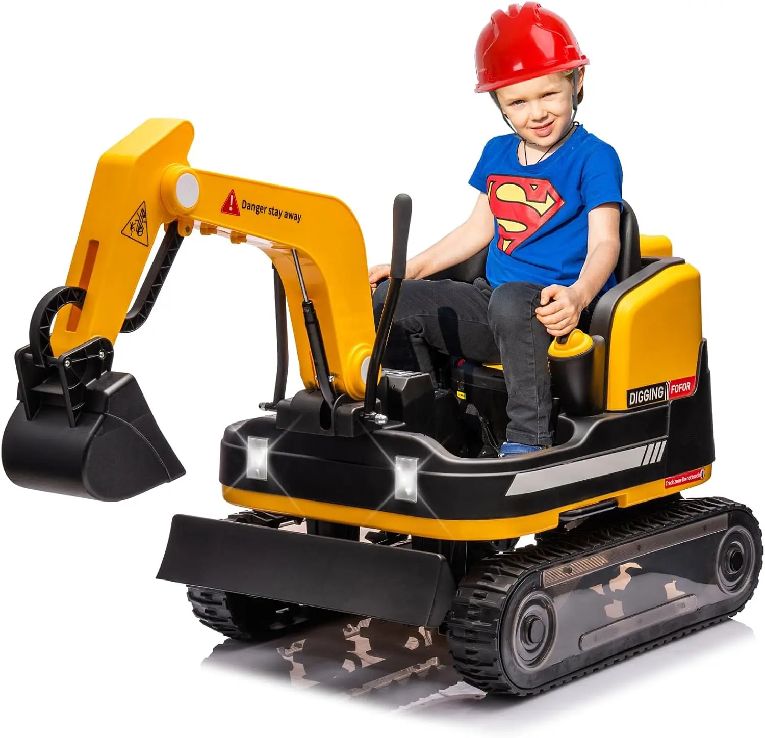 Kids Parent Yellow 12V12AH Battery Powered 360 Degree Rotating Ride On Excavator Bulldozer Backhoe Track Wheels All Terrain Remo