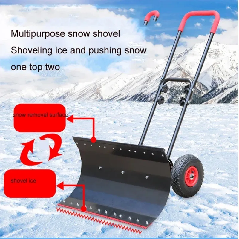 Wheeled Hand Push Snow Removal Shovel Large Snow Removal Tool Vehicle Artifact Snow Removal Machine with Wheels