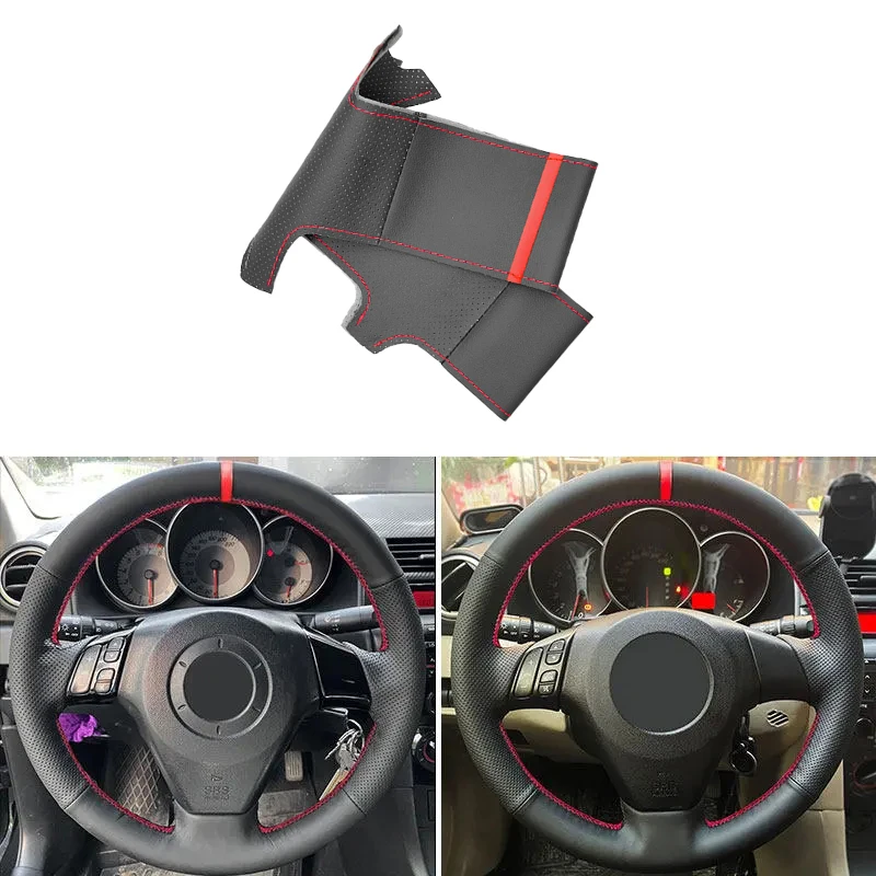 For Old Mazda 3 Axela Mazda5 Mazda6 Atenza 2004-2008 MPV 2006 Perforated Leather Car Interior Steering Wheel Cover Trim red bar