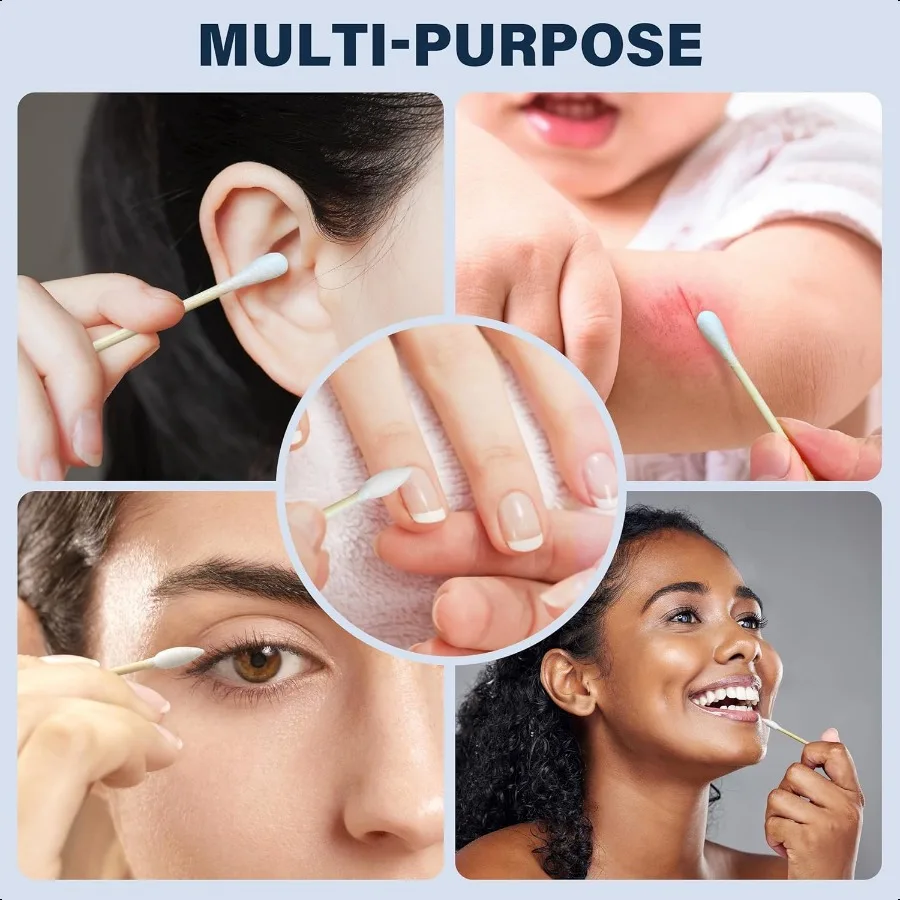 대나무 면봉 600개입 1박스 (뾰족한 면봉 1개, 둥근 면봉 1개) 생분해성 면봉 (유기농 대나무 스틱 포함)