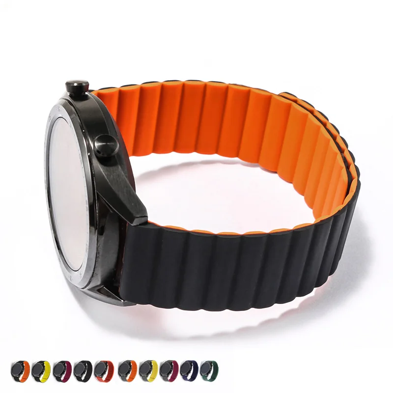 Magnetic Suction Silica Gel Men's Universal Interface Watchbelt Quick Disassembly Design Waterproof Rubber Watchband 20 22mm