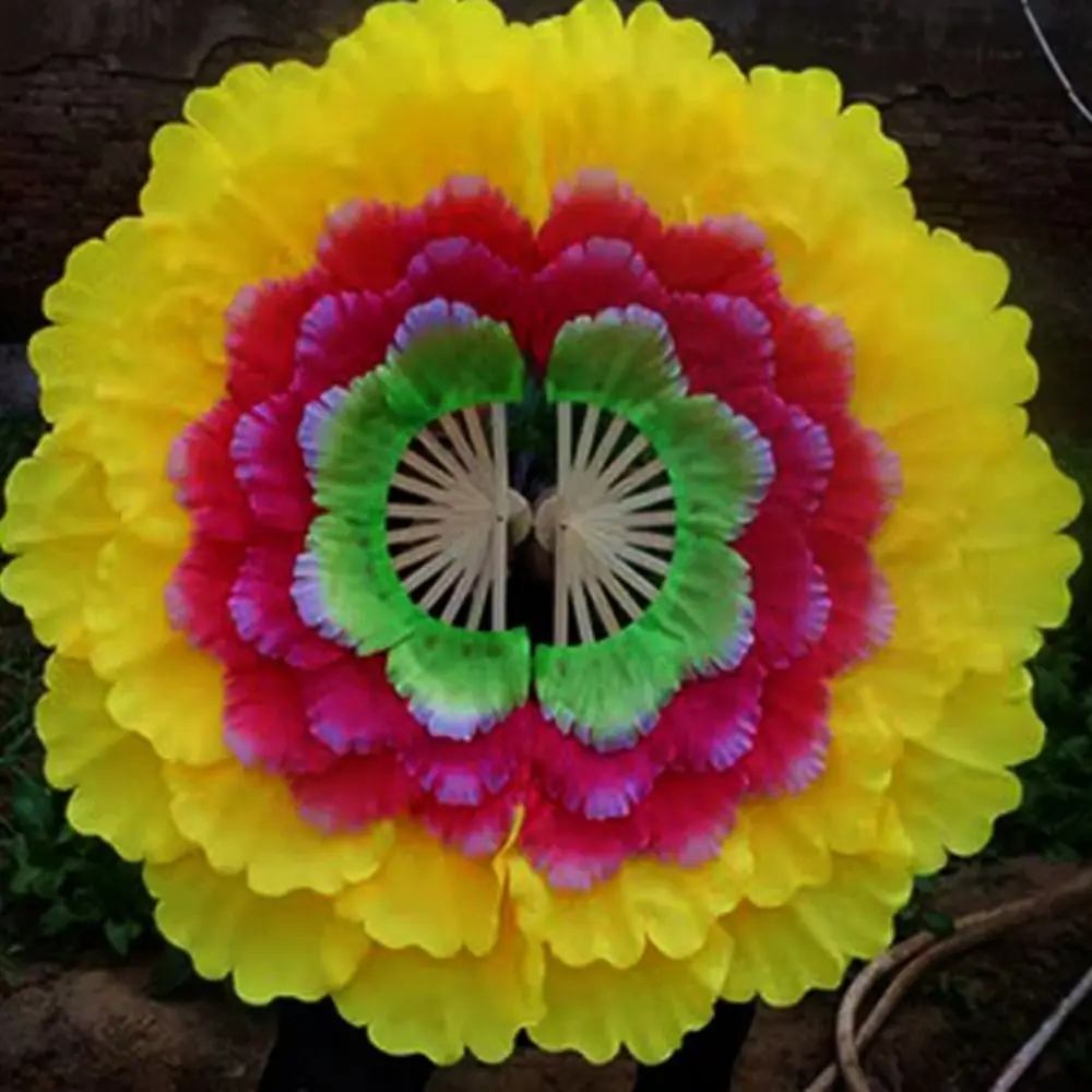 90cm Half-folded Dance Fan Adult 9 Colors Double-sided Peony Petal Hand Fan 5 Layers Adult Opening Dance Big Petal Fan