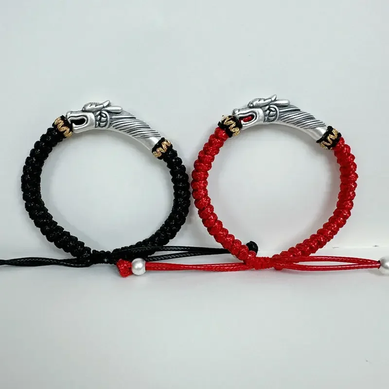 

Copy 100% Foot Silver Dragon Elbow Red Rope Couple Retro Hand-Woven Good Luck and Safety Bracelet Jewelry
